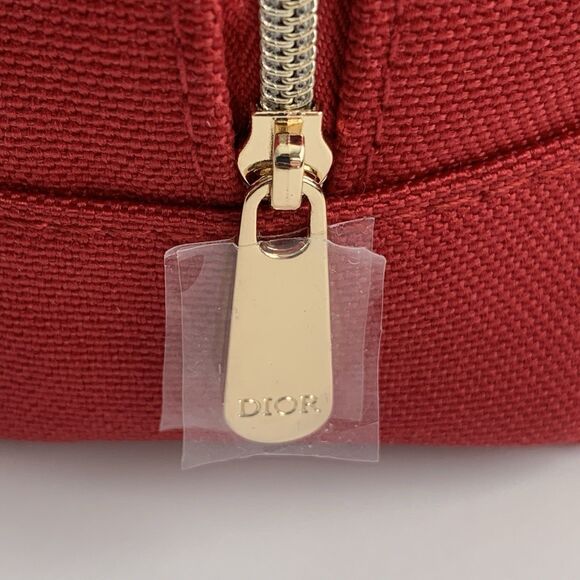 DIOR Beauty Red Cosmetic Makeup Toiletry Bag Pouch with Gold Zipper NIB - Picture 7 of 15